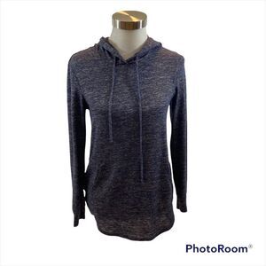 Ladies Au Fond Blue Heather Long Sleeve Hooded Tee Shirt Size Small
